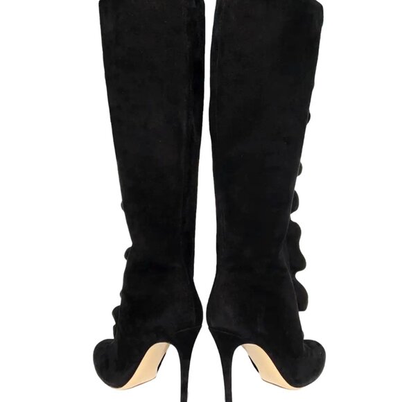 NEW VALENTINO GARAVANI BLACK SUEDE RUFFLE EMBELLISH KNEE BOOTS ITALIAN 36.5 - Picture 4 of 8